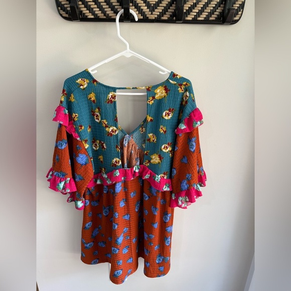 By Anthropologie Ruffled Sleep Mini Dress - Floral Patchwork - Size Small Petite - Picture 4 of 13